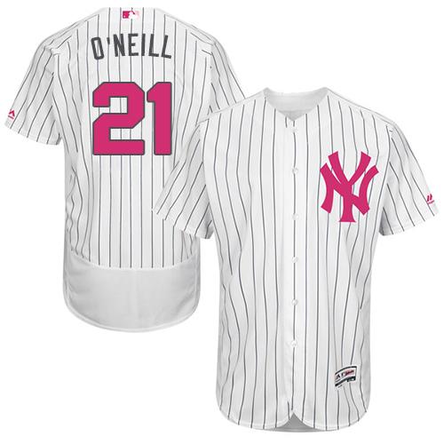 Yankees #21 Paul O'Neill White Strip Flexbase Authentic Collection Mother's Day Stitched MLB Jersey